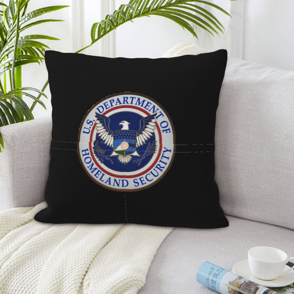 Home Security Department - DHS - 国土安全保障省 スクエアリネン枕カバー クッションカバー ポリエステル装飾