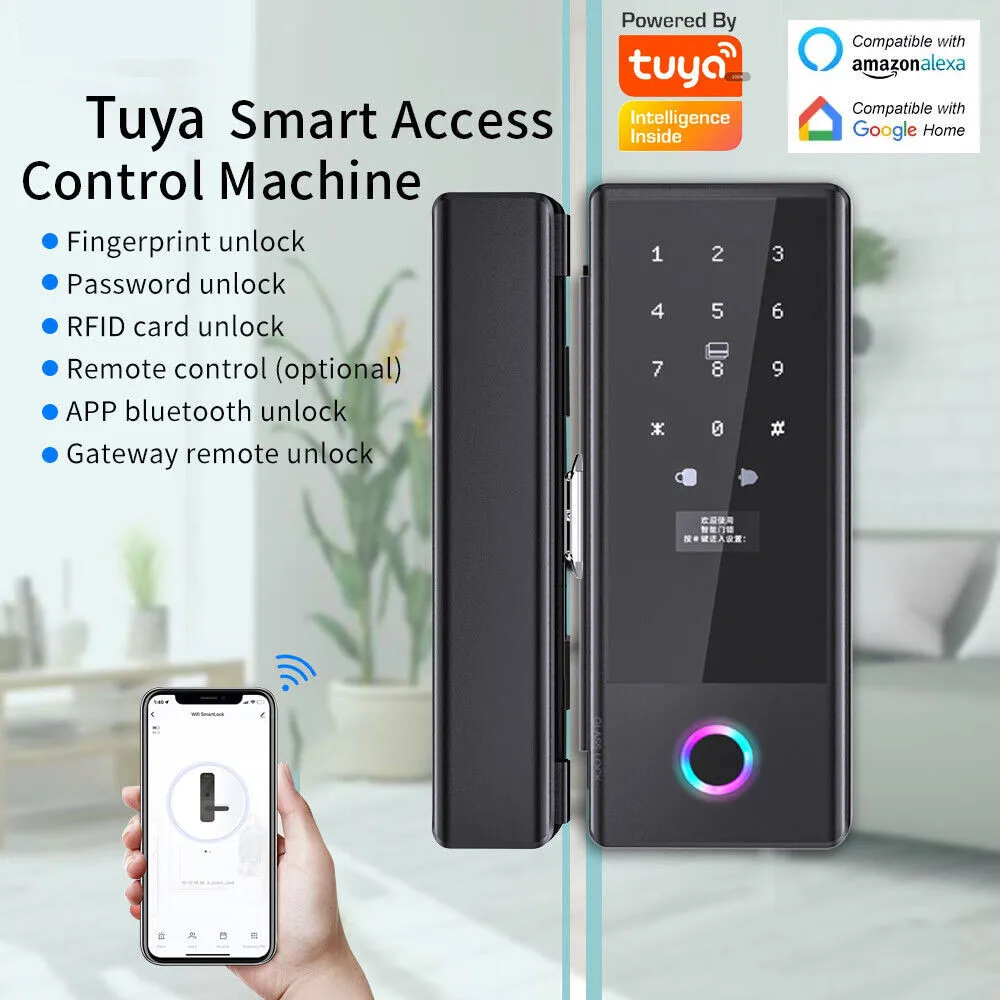 Door Lock Smart Keypad - Ttlock Ble ガラスドアロック スマートガラスデッドボルト ノードリル生体認証指紋認証 オフィスストアモールエントリーゲートスマートロック