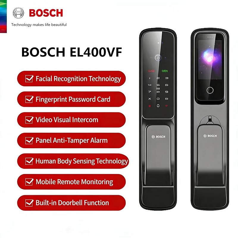 Door Lock Smart Keypad - ボッシュ スマートロック EL400VF 3D顔認証、キャッツアイビデオ、キー、パスワード、指紋、電子盗難防止ドアロック