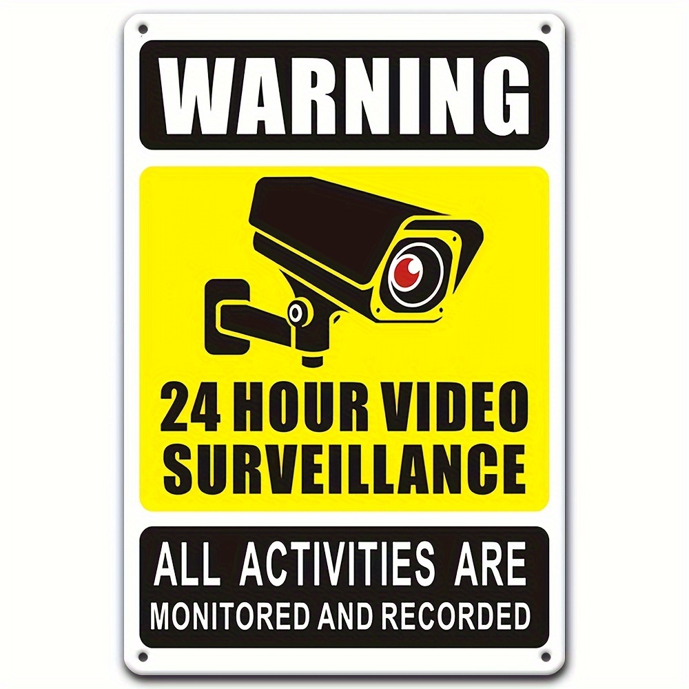 Home Security Camera Installation - 24時間365日ビデオ監視警告標識 - セキュリティカメラのアイコンが付いた耐久性のある鉄製金属、自宅、寝室用の屋外壁装飾。