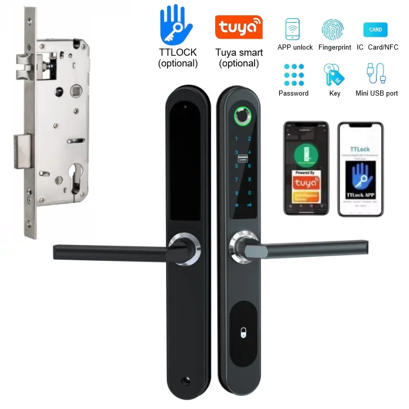 Door Lock Smart Keypad - Ttlock/tuya-インテリジェントドアロック,指紋,生体認証,デジタル,電子,防水,電子,アプリケーション,ICカード,パスワード,アルミニウム合金