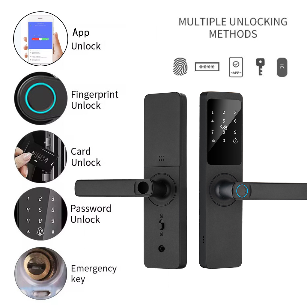 Door Lock Smart Keypad - Tuya スマートドアロック 室内パスワード 指紋リモートロック解除 キーカード 改ざんアラーム