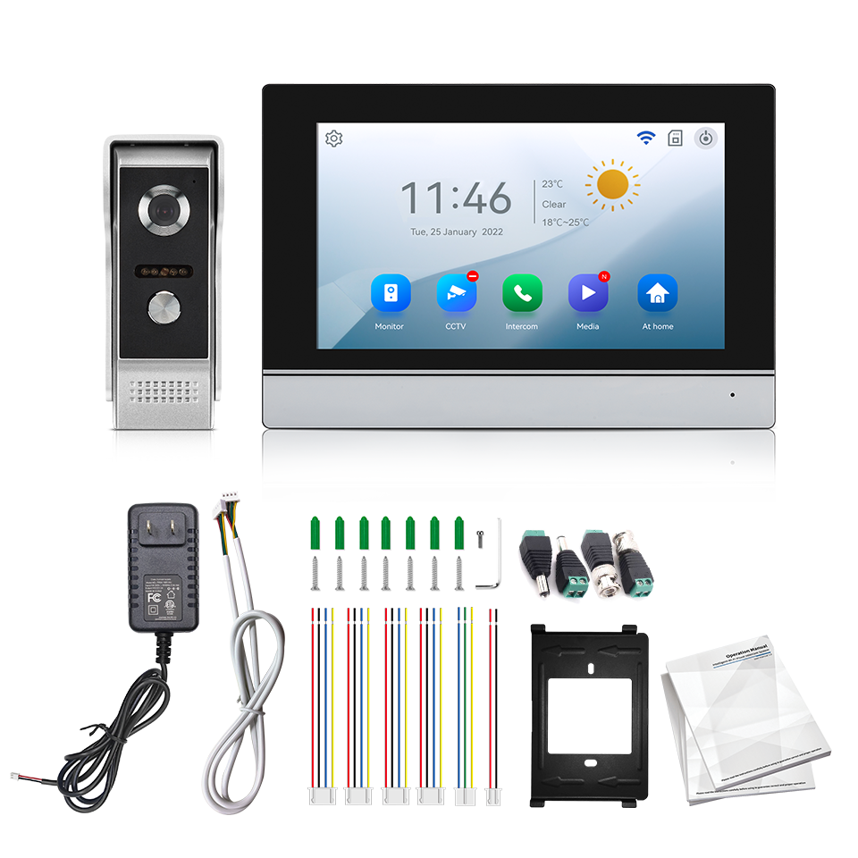 Home Security Camera Installation - 7インチIPSスクリーン、2MP、Tuyaリモートコントロール、WIFIドアホンインターホン、ビジュアルドアベル、AHDカメラ対応、ホームセキュリティドアビューア