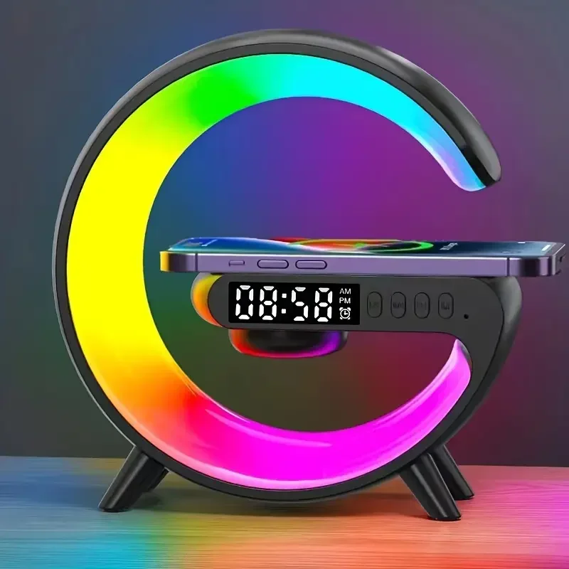 Home Security Wireless - 多機能ワイヤレス充電器スタンドパッド RGB ライト目覚まし時計スピーカー iPhone サムスン Xiaomi
