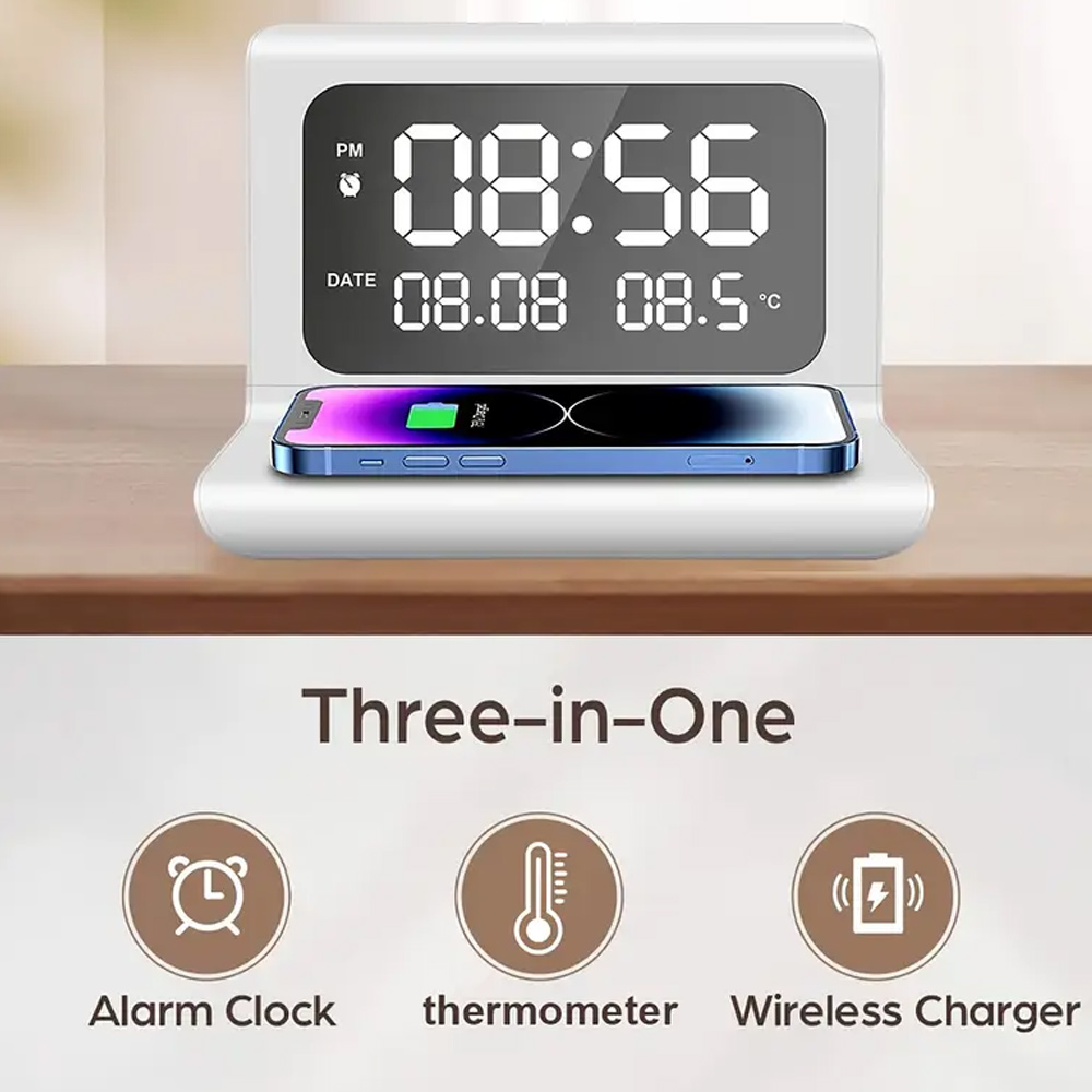 ワイヤレス充電パッドスタンド、目覚まし時計と温度計付き、iP - Home Security Wireless のレビューと価格