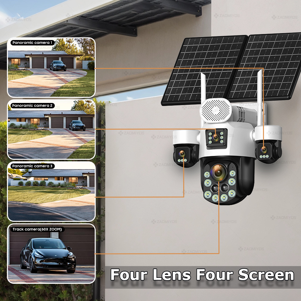 4レンズ屋外360度カメラ °   監視用ソーラーカメラ 2 - Home Security Camera Installation のレビューと価格