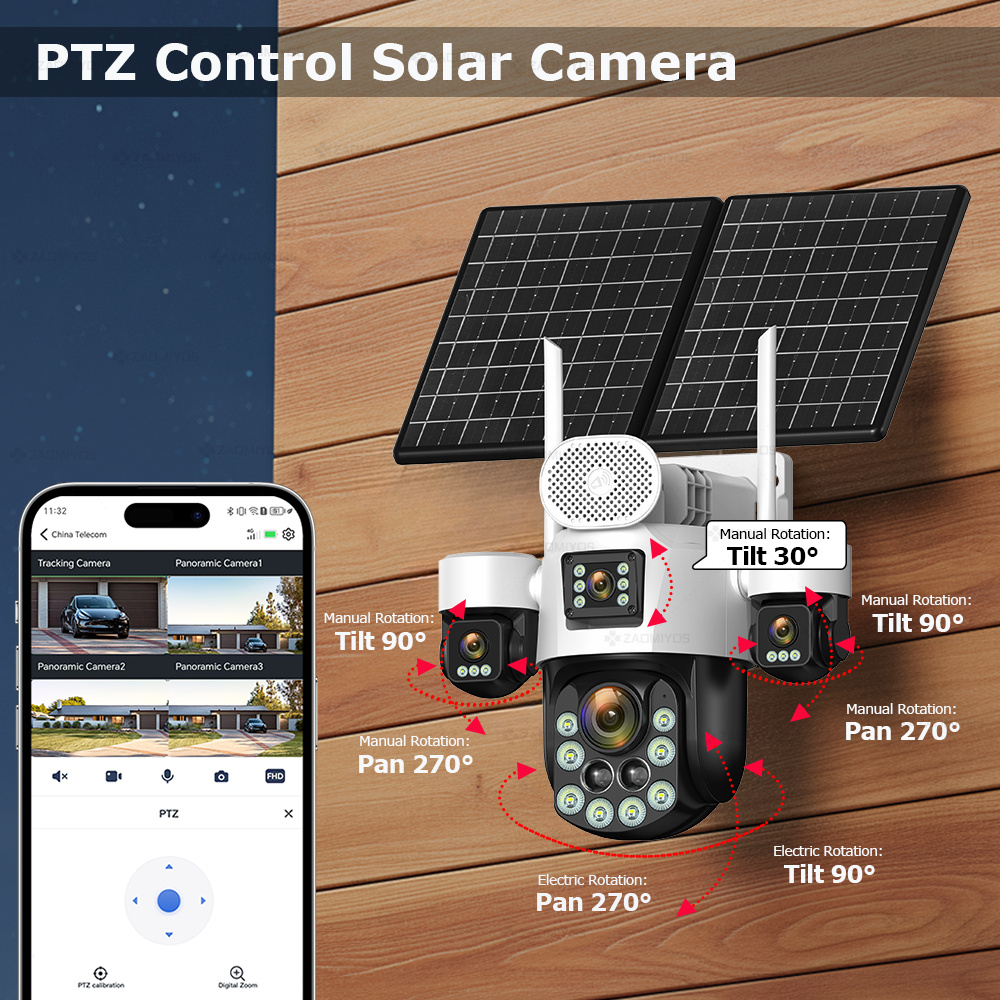 4レンズ屋外360度カメラ °   監視用ソーラーカメラ 2 - Home Security Camera Installation のレビューと価格