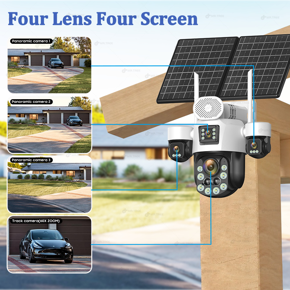 AOV 四眼レンズ屋外監視ソーラーカメラ 20MP 4G S - Home Security Camera Installation のレビューと価格