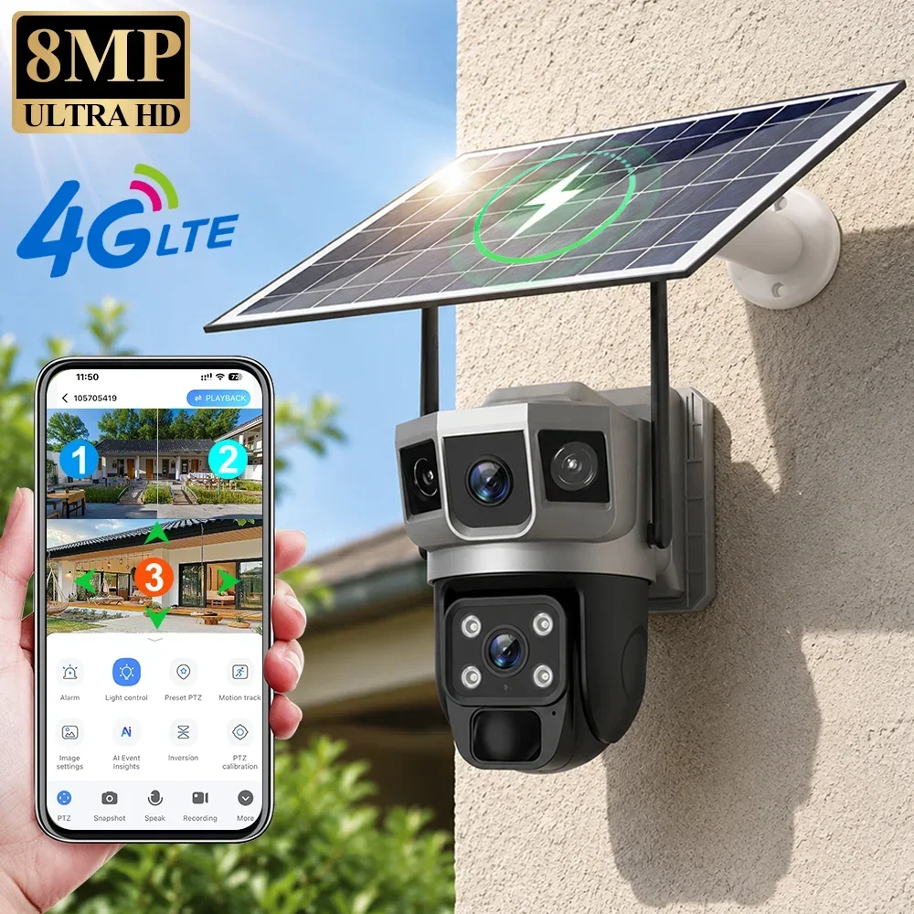 V380 4K 3画面 4Gカメラ ソーラーバッテリー PI - Home Security Camera Installation のレビューと価格