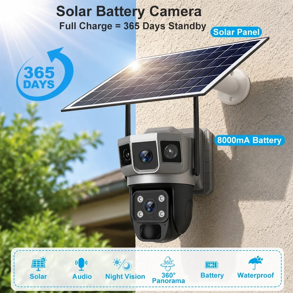 V380 4K 3画面 4Gカメラ ソーラーバッテリー PI - Home Security Camera Installation のレビューと価格