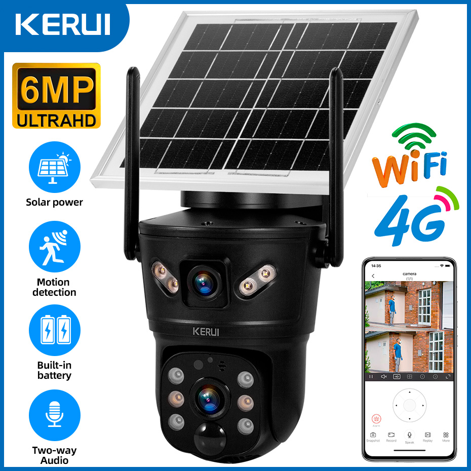 KERUI 屋外 6MP ソーラーカメラ 4G SIM WI - Home Security Video のレビューと価格