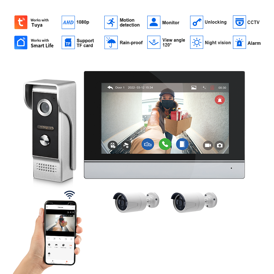 7インチIPSスクリーン、2MP、Tuyaリモートコントロー - Home Security Camera Installation のレビューと価格