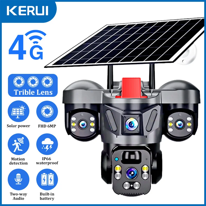 KERUI 屋外PTZ 6MP 4G SIM WIFI ソー - Home Security Video のレビューと価格